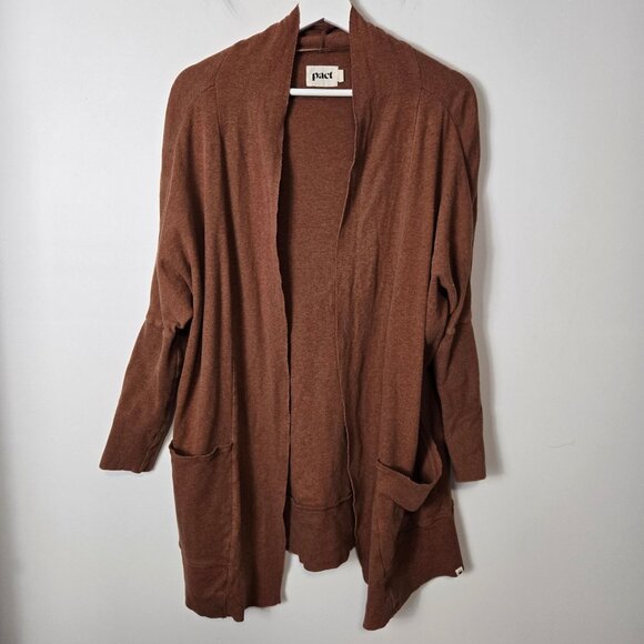 Pact Size S/M 100% Organic Cotton Open Front Airplane Cardigan Bake Clay Brown - Picture 1 of 10